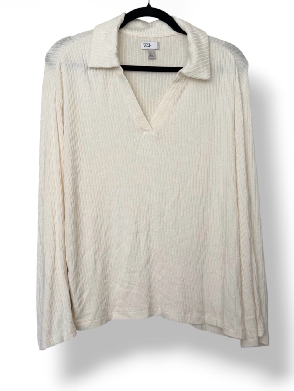 Nordstrom Rack Ribbed Johnny Collar Top Cream - Picture 2 of 7